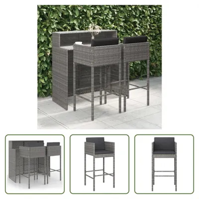 Produktbild von The Living Store 3-tlg. Gartenbar-Set mit Kissen Poly Rattan Grau