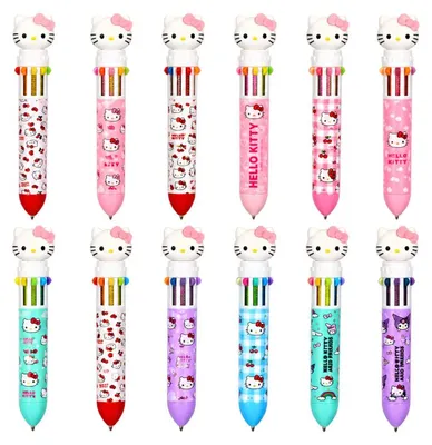 Image de Lot de 12 stylos Hello Kitty 3D à 8 couleurs - 3 motifs assortis - Stylos multicolores kawaii