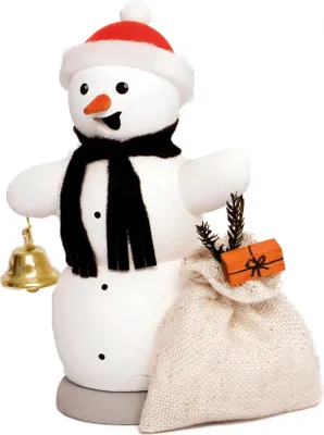 Produktbild von Drechslerei Kuhnert - Räucherfigur - Schneemann mit Geschenkesack - Größe ca. 13cm - für Räucherkerzen Größe M (Standard)