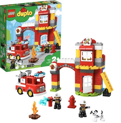 Produktbild von LEGO DUPLO 10903 Feuerwehrwache mit Feuerwehrauto und Feuerwehrmann-Figuren, Licht & Geräusche, Bauspielzeug, Motorikspielzeug für Kleinkinder