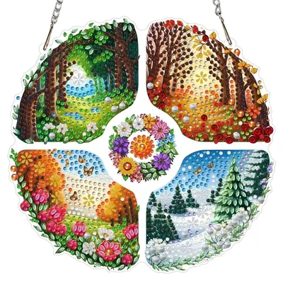 Immagine prodotto di Set per creare ciondoli con tecnica diamond painting, raffiguranti fiori, alberi e le stagioni. Kit per adulti