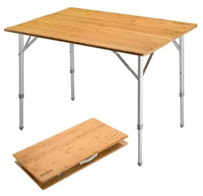 Obrázek produktu pro KingCamp, skládací campingový stůl z bambusu, s 3 nastavitelnými výškami, rozměry 100x72x48 cm