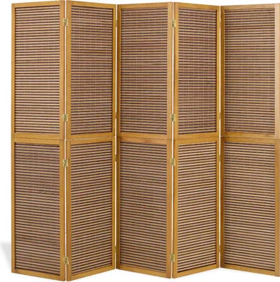 Image de Paravent séparateur de pièce 5 parties cloison en bois brun