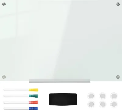 Produktbild von Whiteboard Magnettafel Mit 4 Stifte, 6 Magnete, 1 Schwamm, Ablage, Staffelei Glastafel, Wandmontage, 90X60Cm