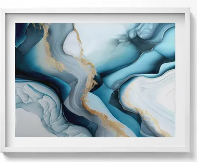 Produktbild von Flüssige Marmortextur mit Gold– Wandbild mit Rahmen – Gerahmtes Bild  – Wanddekoration – 80x60 cm –  Weiß Rahmen