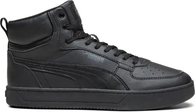 A black Puma high-top sneaker is shown against a white background.