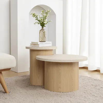 Produktbild von Couchtische Rund 2er Set Rund Holzptik MDF, 85 cm, Moderner Stil