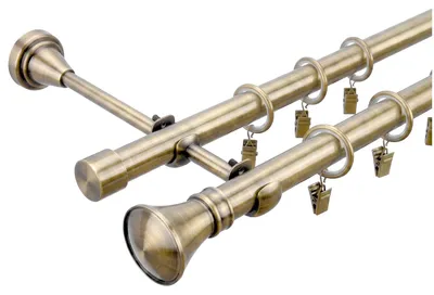 Produktbild von Gardinenstange 160 cm 2-läufig Antikgold 19 mm Durchmesser Glamour Endstück Monaco Vorhangstange Metall-Gardinenstange Curtain Rod