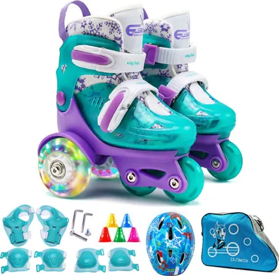 Produktbild von Flash Skating Schuhe Kinder Anfaenger Rollschuhschuhe Set Kinder Schlittschuhe Rollschuhe (S)