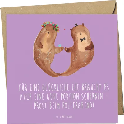 Produktbild von Mr. & Mrs. Panda Glückwunschkarte Scherben Polterabend - Lavendeltraum - Geschenk, doppelkarte, Grußkarte, faltkarte, liebevolle Worte, Heirat, Liebe, Humor, Geschenke