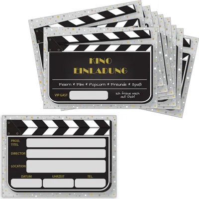 Produktbild von PRICARO Einladungskarten Kindergeburtstag, A6 "Filmklappe", 10 Stück