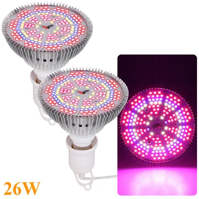 Immagine prodotto di 26W 200 LED lampada per piante a spettro completo E27 per piante da interno, luce di crescita con lampade di crescita IR UV per piante serra fiori ortaggi piantina 2pcs