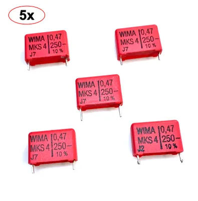 Produktbild von 5x WIMA MKS4 250V 0,47uF Polypropylen RM15mm Folienkondensator #706547