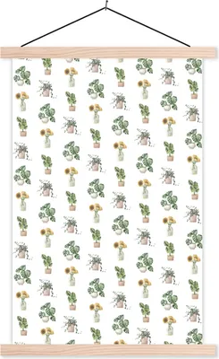 Produktbild von MuchoWow® Textilposter Pflanzen - Pastell - Muster 120x180 cm mit holzfarbenen Rahmen - Textil-Plakat
