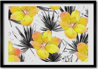 Produktbild von Bild - Bilder - Bilderrahmen - 70 cm x 50 cm - MDF-Rahmen, Wandkunst tropische Blumen