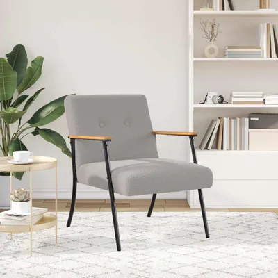 Produktbild von Moderner hellgrauer Polstersessel mit Teddy-Stoff, bequemer Lesesessel für das Wohnzimmer, stabiles Stahlgestell, ergonomischer Loungesessel 59 x 75 x 78 cm