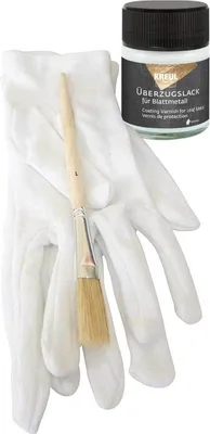 Produktbild von 1 x Kreul Überzugslack 50 ml + 1 Paar Vergolderhandschuhe + 1 x Pinsel
