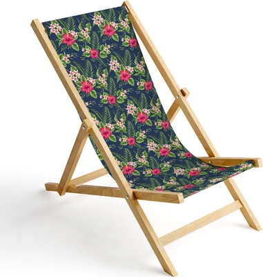 Produktbild von Holz Liegestuhl Klappbar Klappliegestuhl Sonnenliege Strandstuhl Wechselbezug Motiv Palm Dunkel [119]