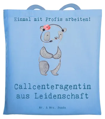Produktbild von Mr. & Mrs. Panda Schultasche Callcenteragentin Leidenschaft - Sky Blue - Geschenk, Kundendienstmitarbeiterin, Laptoptasche, Lustig, Shopping Tasche, Tote Bag, Jutebeutel