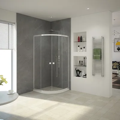 Produktbild von Duschkabine 80x80 MARWELL LEEDS II 80x80x190 cm Runddusche mit hochwertigen Alumuniumprofilen in chrom Duschabtrennung aus Einscheibensicherheitsglas Dusche