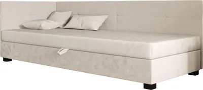 Produktbild von AURA SOFA Boxspringbett  DYLAN PLUS 80x195 Komplett-Set mit Bonell Matratze, Polsterbett mit Bettkästen - Hellbeige, MONOLITH 02
