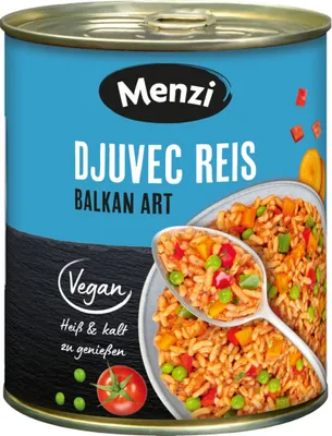 Produktbild von Menzi Djuvec Balkánská rýže se zeleninou připravená k jídlu pro vegany 800g