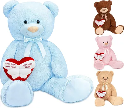 Produktbild von Brubaker XXL Teddybär 100 cm Hellblau mit einem Einen Engel ohne Flügel nennt Man Mama Herz Stofftier Plüschtier Kuscheltier