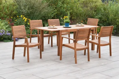 Produktbild von Merxx Gartenmöbel Set 13tlg., 6 Stapelsessel inkl. Auflagen, Ausziehtisch- Akazie
