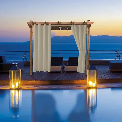 Image de 2 Panels Outdoor Rideaux, Œillets, Imperméable, Coupe-vent, Protection UV, Rideaux occultants, 132 X 244cm, Beige
