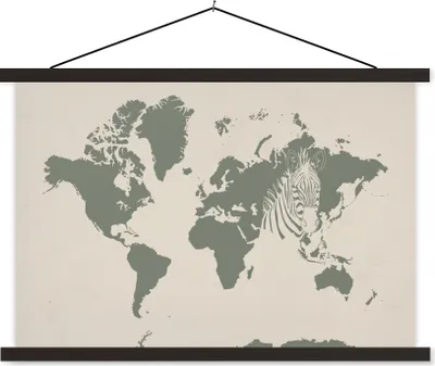 Produktbild von MuchoWow® Textilposter Weltkarte - Tiere - Zebra 120x80 cm mit schwarzem Rahmen - Wanddeko