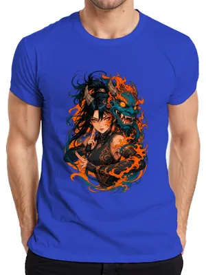 Obrázok produktu pre Tričko s motívom "Démon", štýl anime/manga, japonský dizajn, modrá farba, veľkosť M