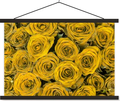 Produktbild von MuchoWow® Textilposter Rosen - Gelb - Blumenstrauß 60x40 cm mit schwarzem Rahmen - Hölzernes