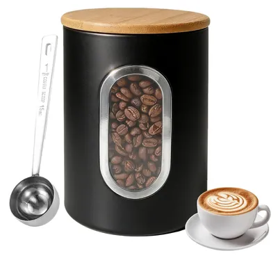Immagine prodotto di Contenitore per caffè con finestra trasparente e coperchio in legno, 1.5 L