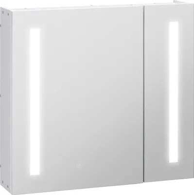 Produktbild von kleankin Badezimmerspiegelschrank mit LED-Licht, hängender Badezimmerschrank mit 2 Türen, Memory-Funktion und Touch-Schalter, moderner Stil, 70 x 15 x 65 cm, Weiß