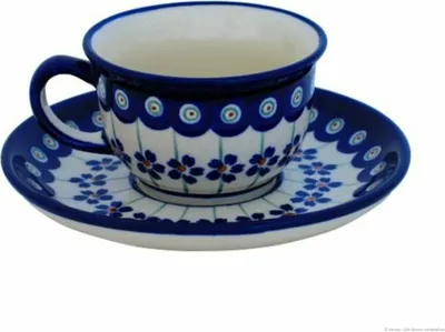 Produktbild von Original Bunzlauer Keramik 0,11 Liter Espresso Tasse mit Untertasse Ø8,5 cm im Design 166s