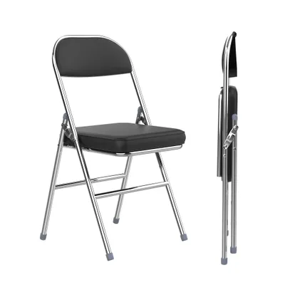 Produktbild von Klappstuhl 2er Set Lounge-Sessel mit Kunstleder Polster Besuchersstuhl Küchen Stühle 46x42x80cm Schwarz