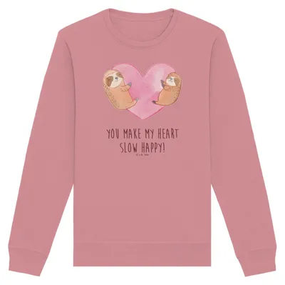Produktbild von Mr. & Mrs. Panda Baumwoll Sweatshirt Faultiere Herz Größe XL - Canyon Pink - Geschenk, Sweater, Hochzeitstag, für Freundin, Valentinstag, Partner, Pullover, Frauen, Pulli