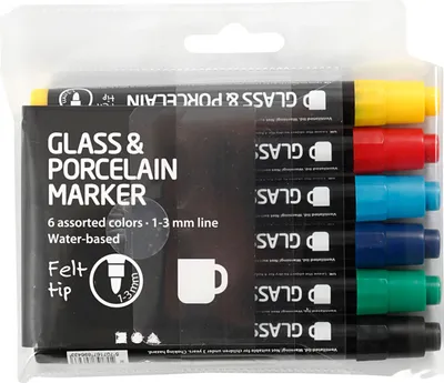 Image de Set de marqueurs pour verre et porcelaine 6 pièces avec pointe de 1 à 3 mm