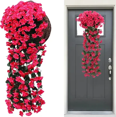 Produktbild von EDIBAZZAR | Hängende rote Kunstblumen Efeu Kletterdeko 1Stk für Balkon