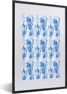 Produktbild von MuchoWow® MuchoWow® Gerahmtes Poster Blumen - Blüte - Collage - Blau 40x60 cm - Poster mit zchwarzem Bilderrahmen - Poster in Rahmen