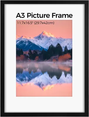 Produktbild von Bilderrahmen Picture Frame A3 (29.7 x 42 cm) Made of Wood A3 Picture Frame DIN A3 Frame with White Mount and Acrylic Glass Poster Frame with Mount for