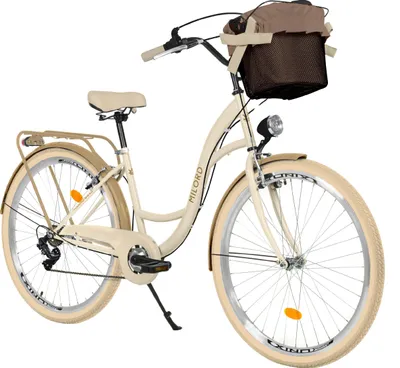 Produktbild von Milord Komfort Fahrrad Mit Korb Damenfahrrad, 26 Zoll, Creme-Braun, 7 Gang Shimano