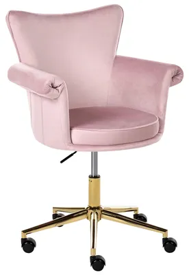 Produktbild von BELIANI Schreibtischstuhl Pastellrosa Samt Gepolstert Drehbar Höhenverstellbar Rollbar mit Armlehnen Luxus Homeoffice Schminkstuhl Make-up Drehstuhl