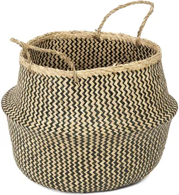 Produktbild von Aufbewahrungskorb mit Griff – Seegras – rund 45 cm – natur/schwarz