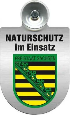 Produktbild von Einsatzschild mit Saugnapf - Naturschutz im Einsatz - incl. Regionenwappen 393826 Color - Region Freistaat Sachsen