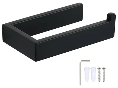 Image de Porte-rouleau de papier toilette noir, porte-rouleau de papier toilette en acier inoxydable, porte-rouleau de papier toilette sans perçage, porte-rouleau de papier toilette pour salle de bains et cuisine