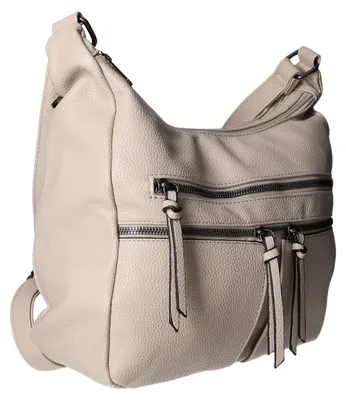 Produktbild von Schultertasche DI-1014 Beige aus glattem Kunstleder mit Reißverschluss, zwei Hauptfächern und verstellbarem Schulterriemen, 29x23x10 cm