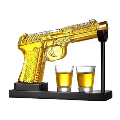 Produktbild von Whisky Dekanter Set im Pistolen-Design (236 ml) inkl. 2 Shotgläser à 6 ml – Exklusives Geschenk für Männer, Vater, Bruder, Kollege & Freund – Glas