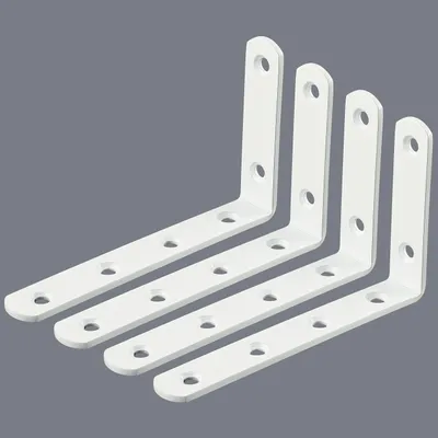 Imagen del producto de Soportes metálicos blancos, 4 unidades, 125 x 75 mm, para estanterías de pared