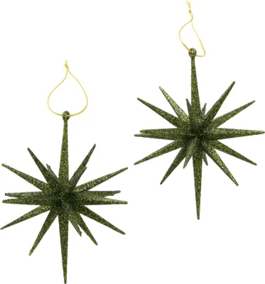 Obrázok produktu pre Hviezdičkový prívesok s trblietkami 3D v zelenej farbe - sada 2 ks - Ø cca 15 cm